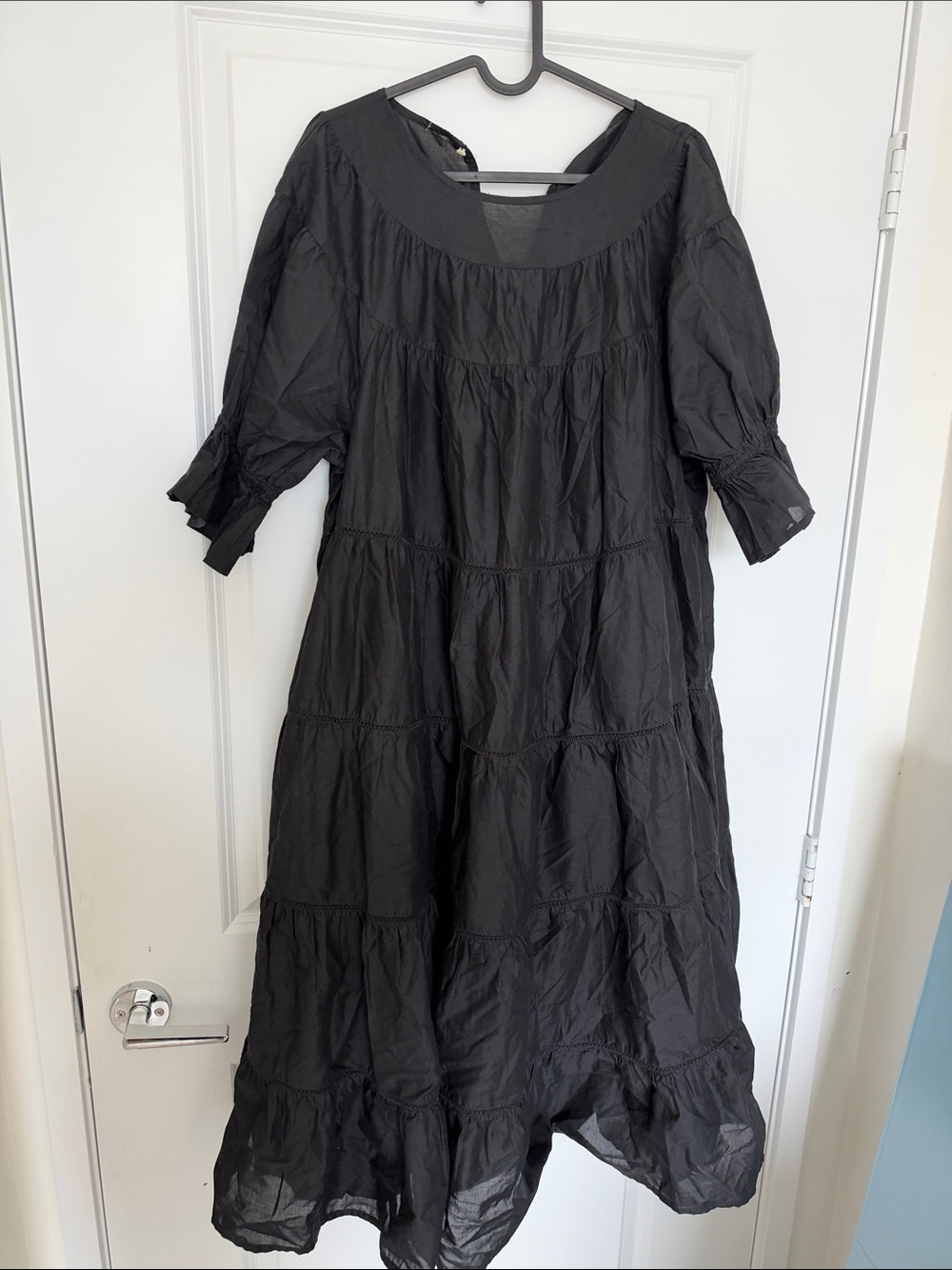 Black Tiered Maxi Dress with Puff Sleeves